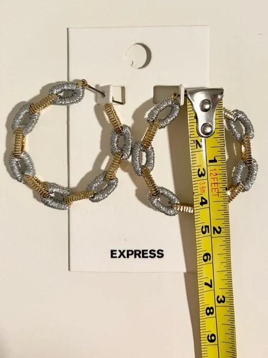 Express Two-Tone Chain Link Hoop Earrings in Gold & Silver Tones - Picture 7 of 9